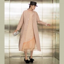 Fine Light pink Woolen Coats Women oversized long sleeve medium length jackets embroidery coats