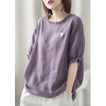 Art Purple Loose Asymmetrical Design Fall Half Sleeve Top